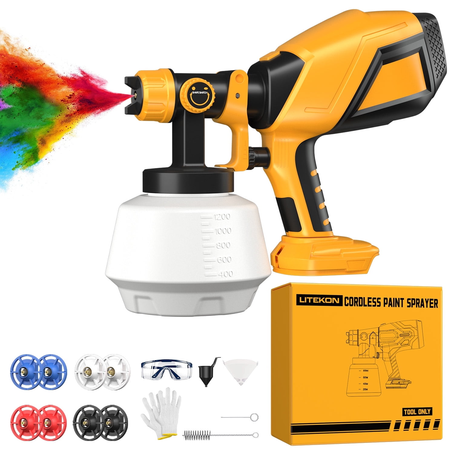 Gewna Cordless Electric Spray Paint Gun for Dewalt 20V Max Battery with Adjustable Nozzles and 3 Patterns (Tools Only) (1200ml)